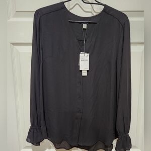 Tahari women's black long sleeve blouse L